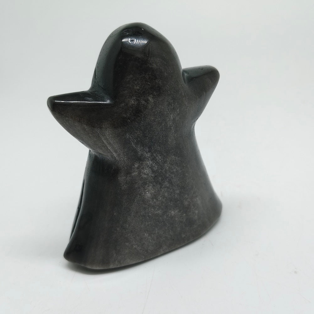 natural silver obsidian ghost carving ornaments healing 220g