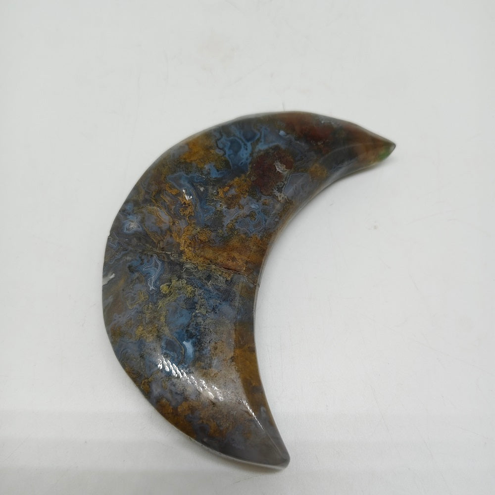 natural mossagate moon carving ornaments healing 162g