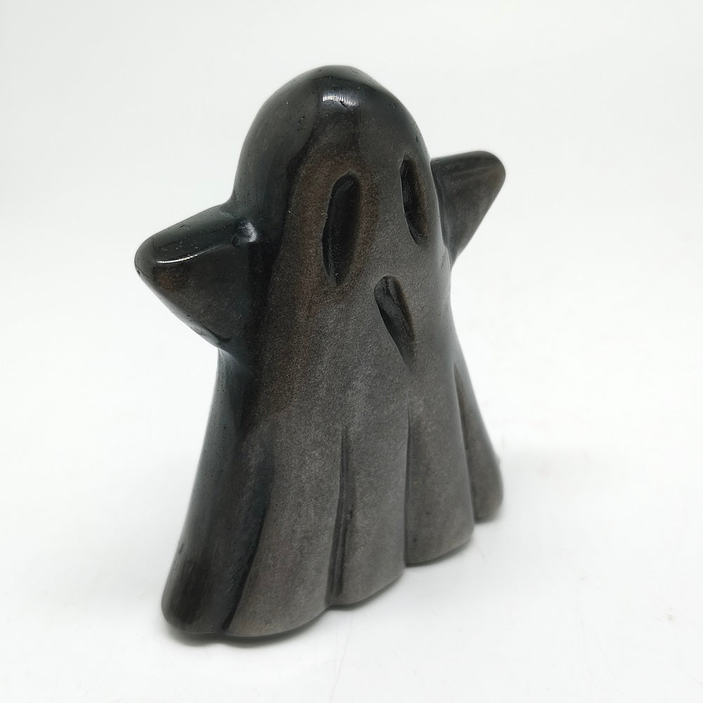 natural silver obsidian ghost carving ornaments healing 220g
