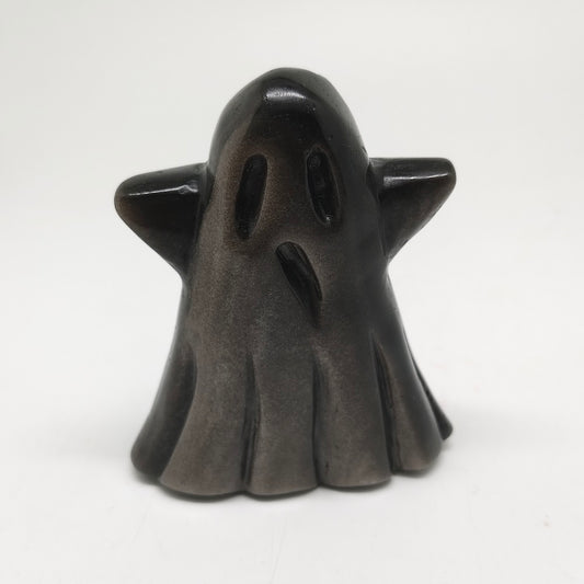 natural silver obsidian ghost carving ornaments healing 220g