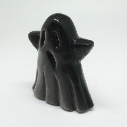 natural silver obsidian ghost carving ornaments healing 220g