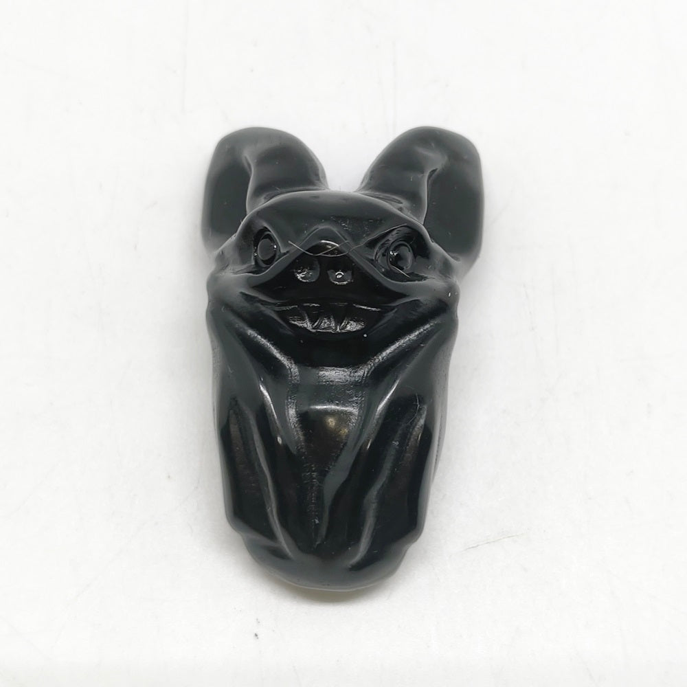 black obsidian bat carving ornaments healing 58g