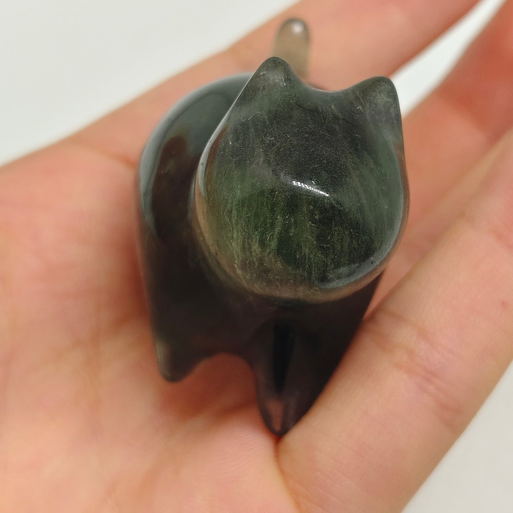 green fluorite cat carving ornaments healing 62.3g