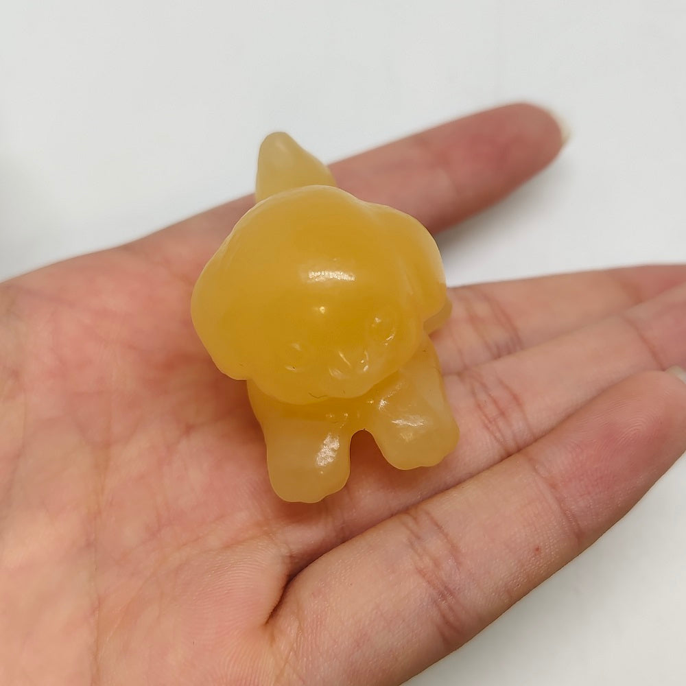 yellow calcite dog carving ornaments healing 35.6g