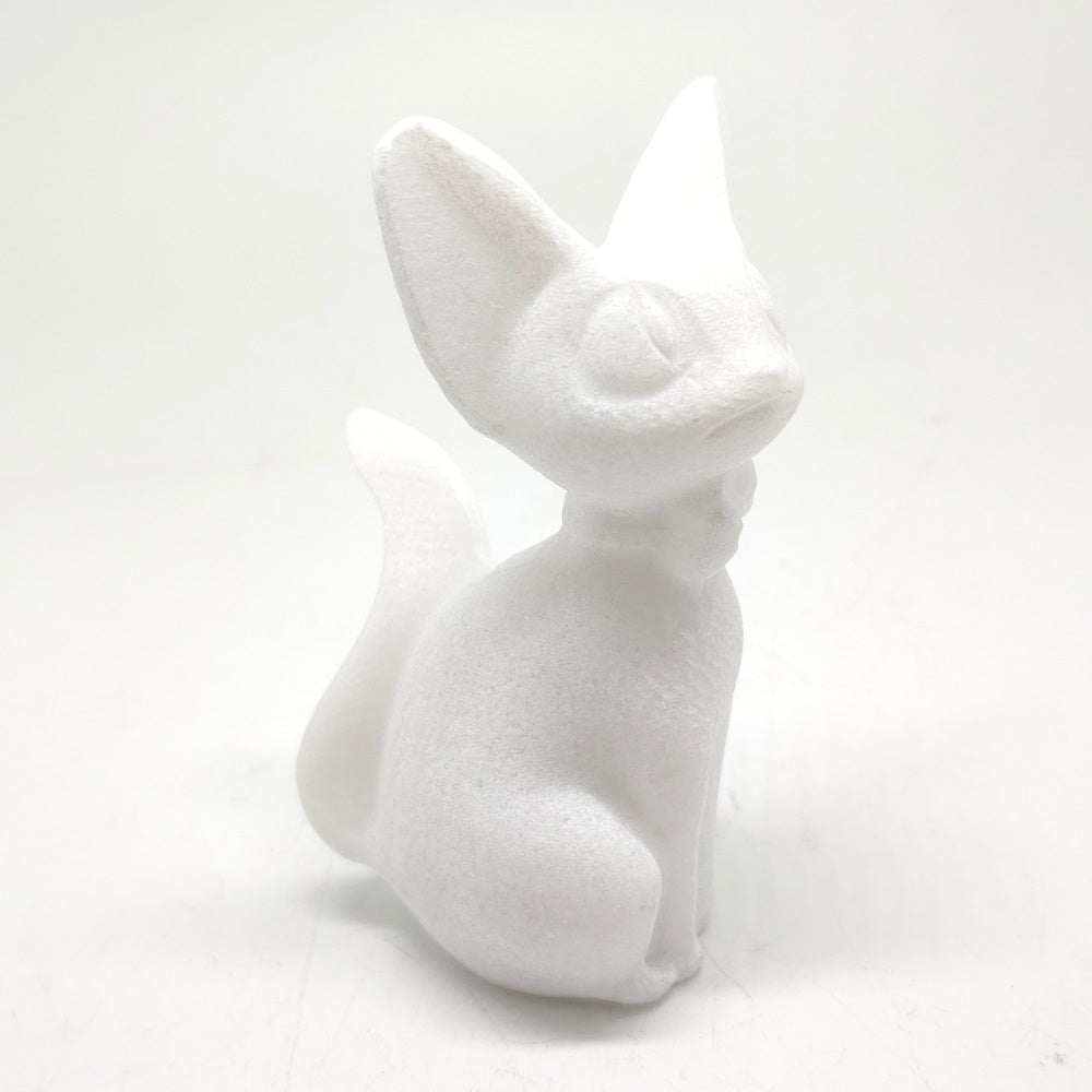 white marble cat carving ornaments healing 175g