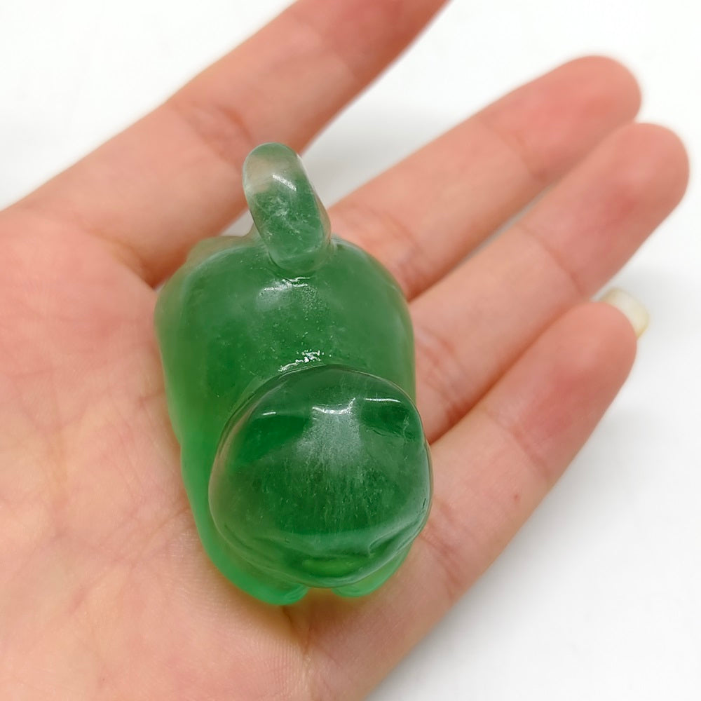 green fluorite cat carving ornaments healing 48.8g