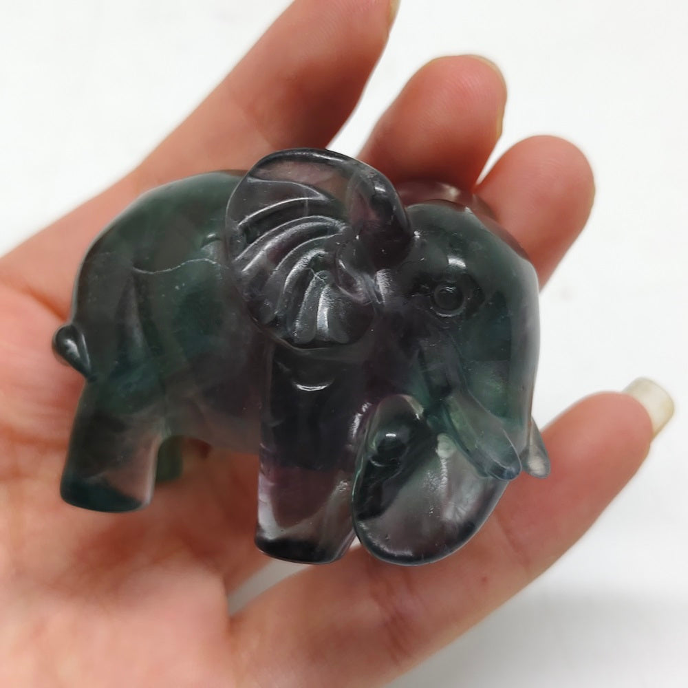 fluorite elephant carving ornaments healing 88g