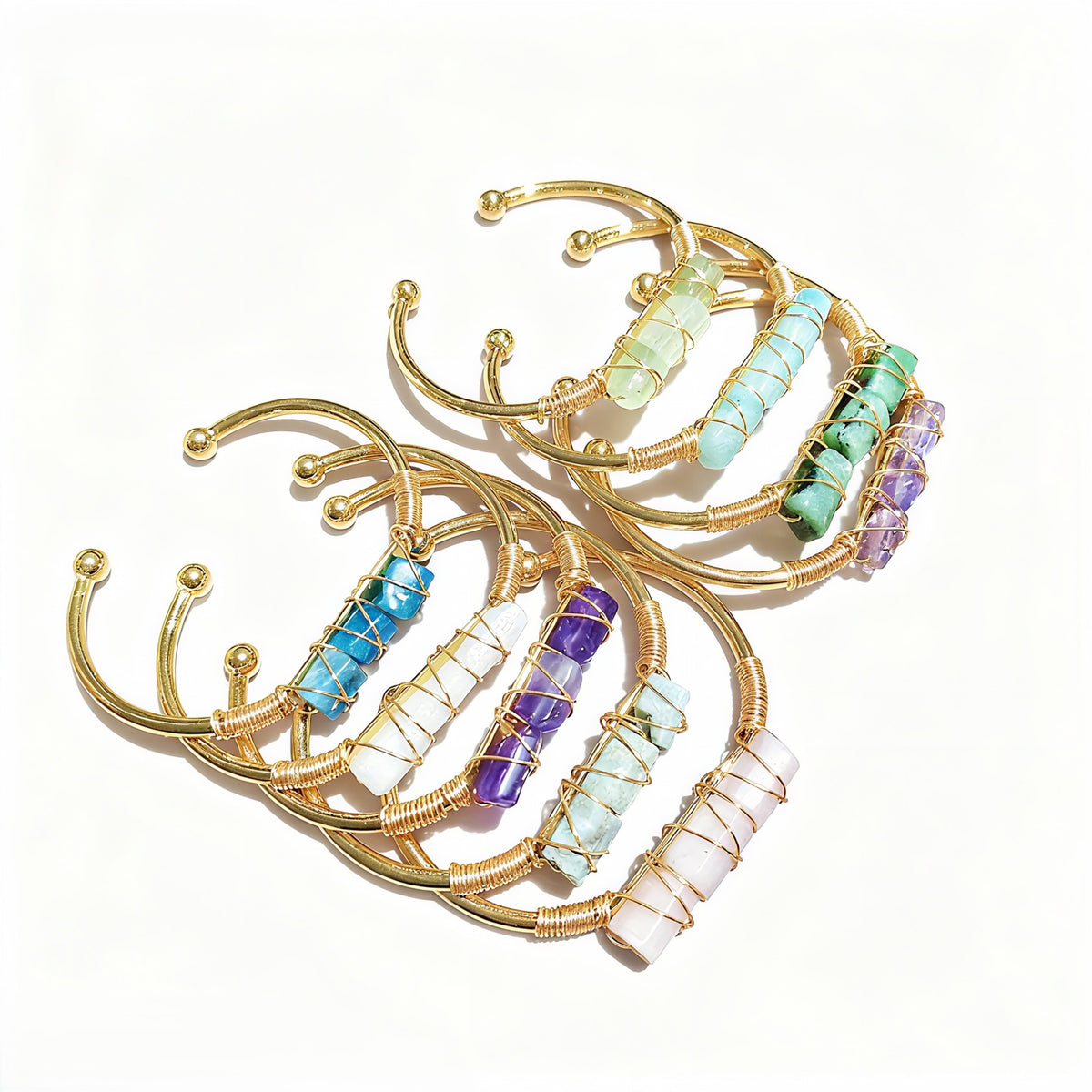 Wire Wrapped Crystal Cuff Bangle For Women Natural Quartz Crystal Gold Bracelet Romatic Lover Handmade Jewelry Gifts