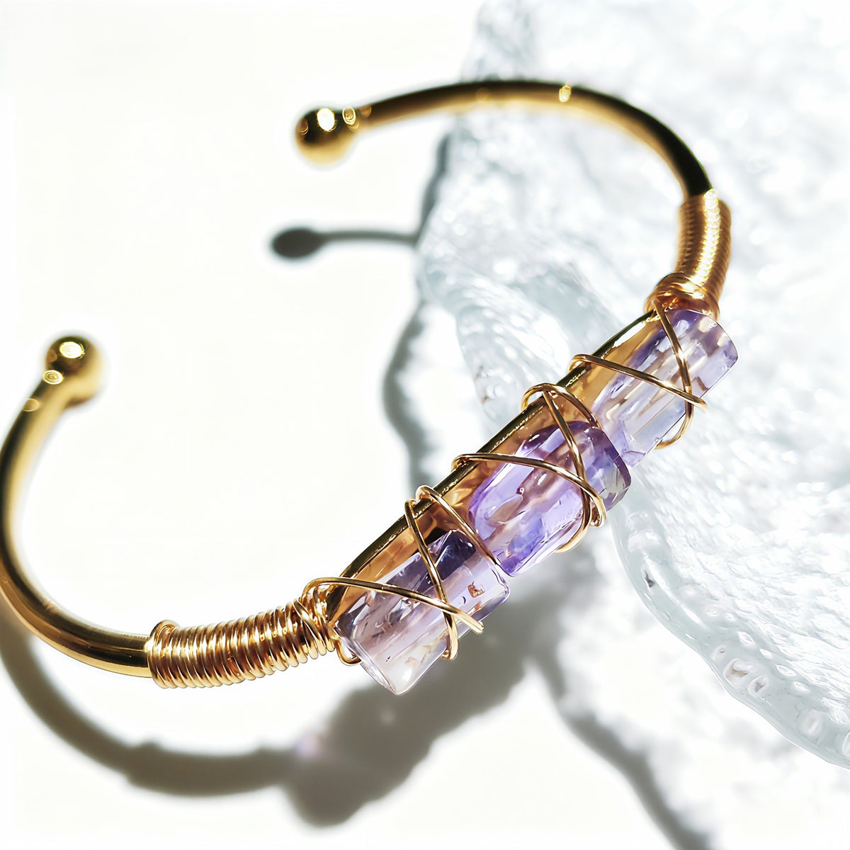 Wire Wrapped Crystal Cuff Bangle For Women Natural Quartz Crystal Gold Bracelet Romatic Lover Handmade Jewelry Gifts