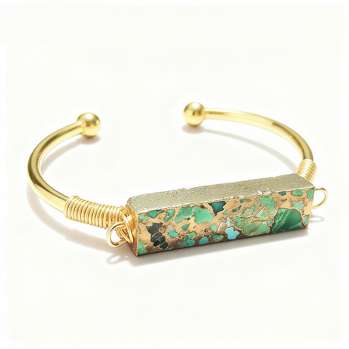 Trendy Women Gold Line Hubei Turquoises Open Cuff Bracelets Natural Gemstone Wire Wrap Bangles Birthday Gifts